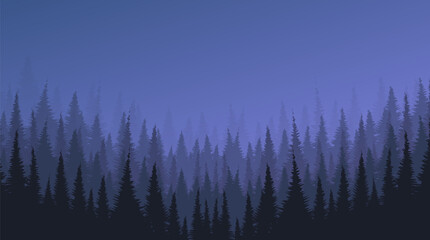 Dark Fog landscape background with Pine Forest and Star,free space for text in put,vector