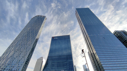 Fototapeta na wymiar Skyscrapers and urban cityscape in the Canary Wharf area of London, United Kingdom.