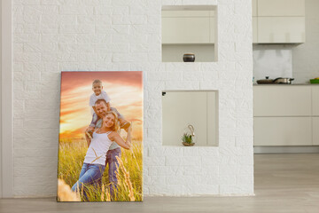 wall art photo canvas in room interior.