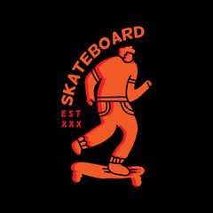 Fototapeta na wymiar Man playing skateboard doodle illustration for logo, sticker, or apparel merchandise.With vaporwave/synthwave style, aesthetics of 80s.