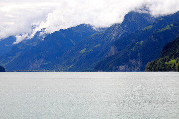 Mountains on Lake Lucerne on a cloudy day