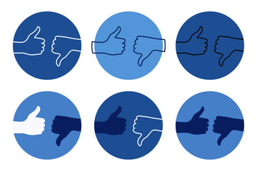 Icons of the yes and no gestures. Icons of the finger up and finger down gestures. Image in jpeg  format.
