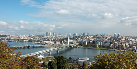 Naklejka premium View of the Bridge over the Golden Horn and the city of Istanbul on the opposite high bank