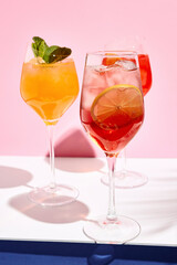 Spritz cocktail set on white table