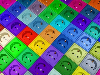 viele bunte Steckdosen - Stromanbieterwahl