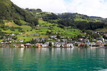 Fototapeta na wymiar The area of land along the edge of Lake Lucerne