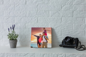 wall art photo canvas in room interior.