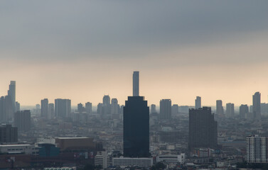 Bangkok, Thailand - Oct 20, 2020 : City view of Bangkok before the sunset creates energetic feeling to get ready for the day waiting ahead. Copy space, Selective focus.