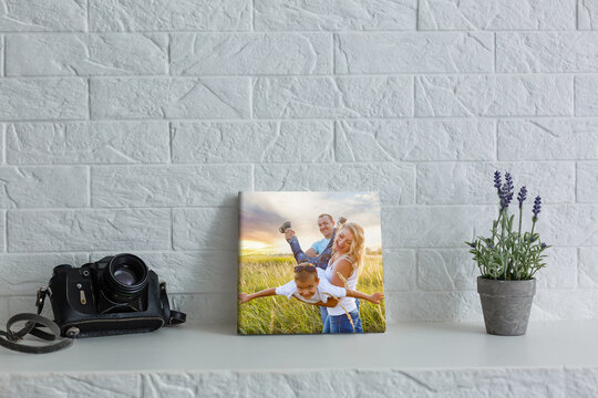 wall art photo canvas in room interior.