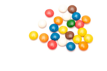 Fototapeta na wymiar Appetizing colored candies on a white background, children's joy