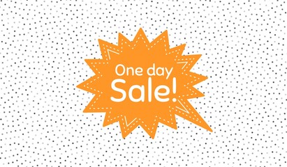 One day Sale. Orange speech bubble on polka dot pattern. Special offer price sign. Advertising Discounts symbol. Dialogue or thought speech balloon on polka dot background. Vector