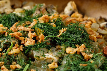 Ingredients of a dish in the pan