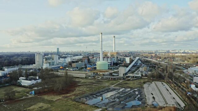 Drone flight over Berlin old Vattenfall Energie power plant