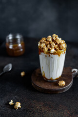 Caramel and popcorn milkshake dark and moody food photography