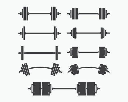 Dumbbell sign symbol icon vector illustration set, weight training equipment