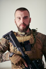 Fototapeta premium modern warfare soldier portrait in urban environment