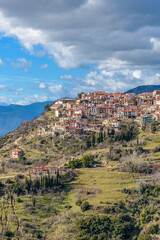Fototapeta na wymiar Scenic view of the famous winter resort of Arachova on mountain Parnassus, Greece.