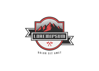 Vector Emblem of Mountains - Mountain Landscape Logo Vector Template. Illustration of Mountain Outdoor Atmosphere at Night.