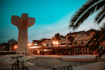 Obraz premium Night streets of Vodice city, Croatia. Tourist city center