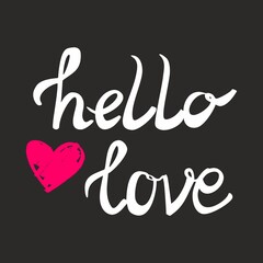 Hello love vector card with pink heart