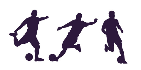 Silhouettes of football / soccer players in action. Sport line art concept. 
