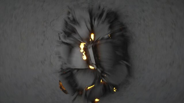 top five countdown, bright light behind the broken concrete wall, 3d concrete numbers from 5 to 1