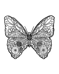 Detailed butterfly with floral detail for illustrations and colouring books