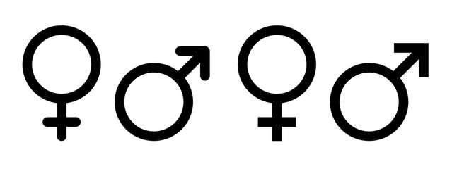 Male female icon vector. Man and women symbol isolated in line style. Editable Stroke. Vector - obrazy, fototapety, plakaty