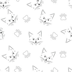 Cat and paw - doodle cute seamless pattern  
