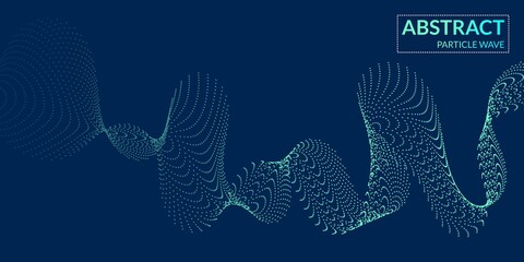 Modern abstract background with waves with blue gradient, lines and dynamic particles. Vector illustration.