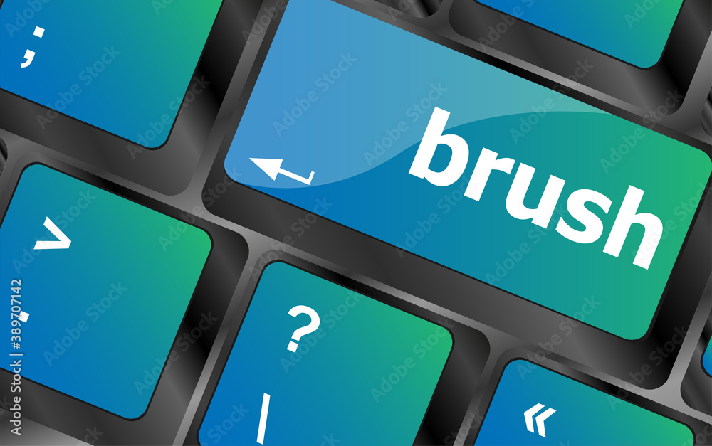 Poster button with brush word on computer keyboard keys