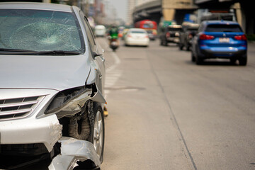 Car crash accident damaged on the road car crash accident on street in the city road, damaged automobiles.