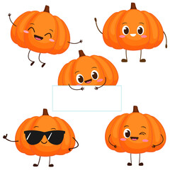 Cute happy orange pumpkin character