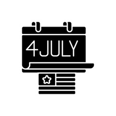 Independence day black glyph icon. July 4. Federal holiday in United States. Patriotic displays. Family reunions. Nationhood celebration. Silhouette symbol on white space. Vector isolated illustration