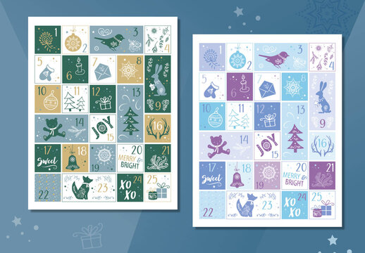Advent Calendar Poster with Christmas Illustrations