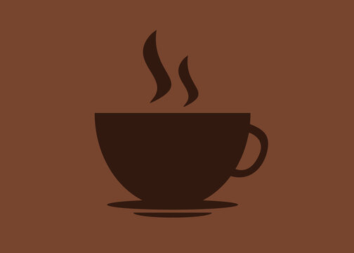 Hot coffee logo in a mug. Vector image.