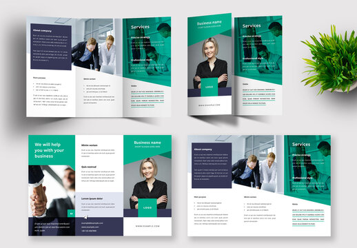 Trifold Brochure Layout with Teal Accents