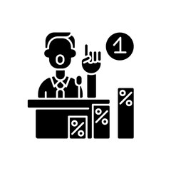 Primaries black glyph icon. Primary elections results. Preference for party candidate. By-election. Political systems. Silhouette symbol on white space. Vector isolated illustration