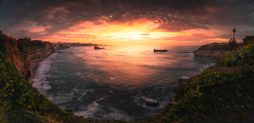 Sunset at Biarritz sea front at the Basque Country's coast. - obrazy, fototapety, plakaty