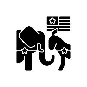 Democrats and republicans black glyph icon. US political par. Activists and modernizers. Political differences. Silhouette symbol on white space. Vector isolated illustration