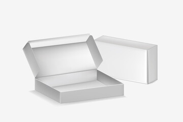 Realistic Detailed 3d Blank Packaging Boxes Open and Closed Set. Vector