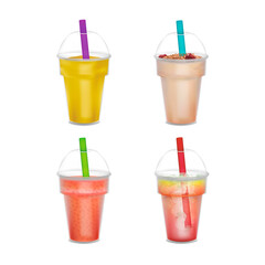 Realistic Detailed 3d Milkshake, Lemonade and Smoothie Set. Vector