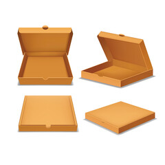 Realistic Detailed 3d Pizza Cardboard Box Set. Vector