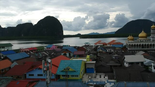 Aerial Koh Panyee Island Bird&rsquo;s eye view Pang Nga