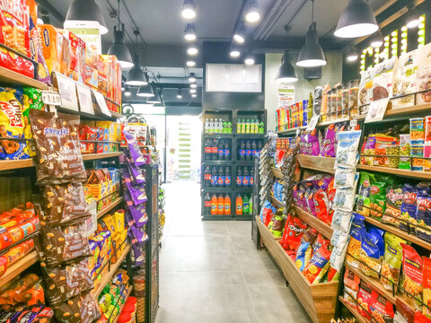 Supermarket shelves filled with FMCG grocery products