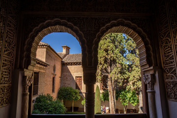 Detail of the royal palace Nazaries of the Alhambra, Granada, Andalucia, Spain	