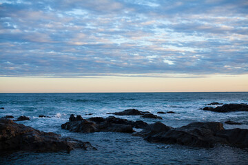 台風一過の夕空と太平洋の海