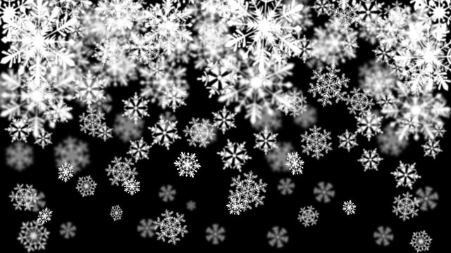 Christmas Snowfall. Falling snowflakes are beautiful, sparkling, isolated on a black background.