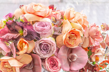 bouquet of pink roses and orchids