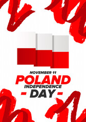 Independence Day in Poland. National happy holiday, celebrated annual in November 11. Polish flag. Patriotic elements. Poster, card, banner and background. Vector illustration